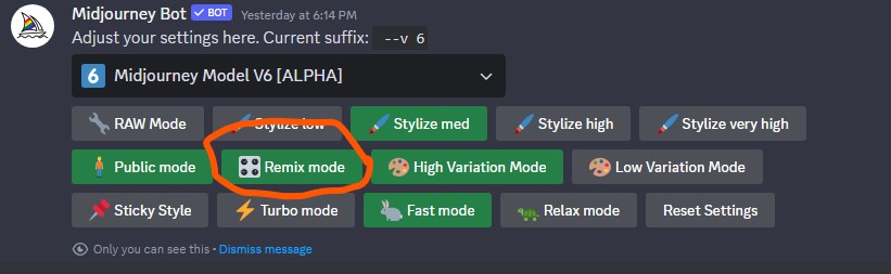 midjourney settings remix mode